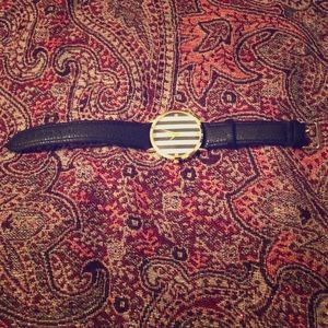 Black band/ pin stripe watch.